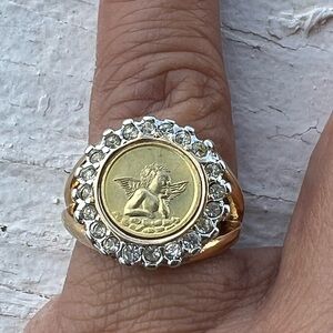 18KHGE Cherub Angel Coin Ring Sz 5.75